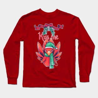 Kiss Me. I dare you. Red Chocobo under the mistletoe from Final Fantasy 14 Online Long Sleeve T-Shirt